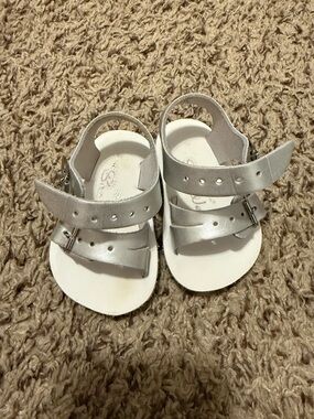 Silver Baby Strappy Sandals with Adjustable Buckles